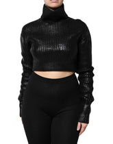 Dolce & Gabbana Schwarzes langärmeliges Rollkragen-Top aus Wolle