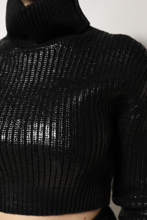 Dolce & Gabbana Schwarzes langärmeliges Rollkragen-Top aus Wolle