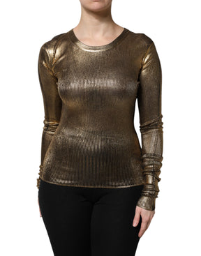 Dolce & Gabbana Gold Rundhalsausschnitt Langarmpullover Top