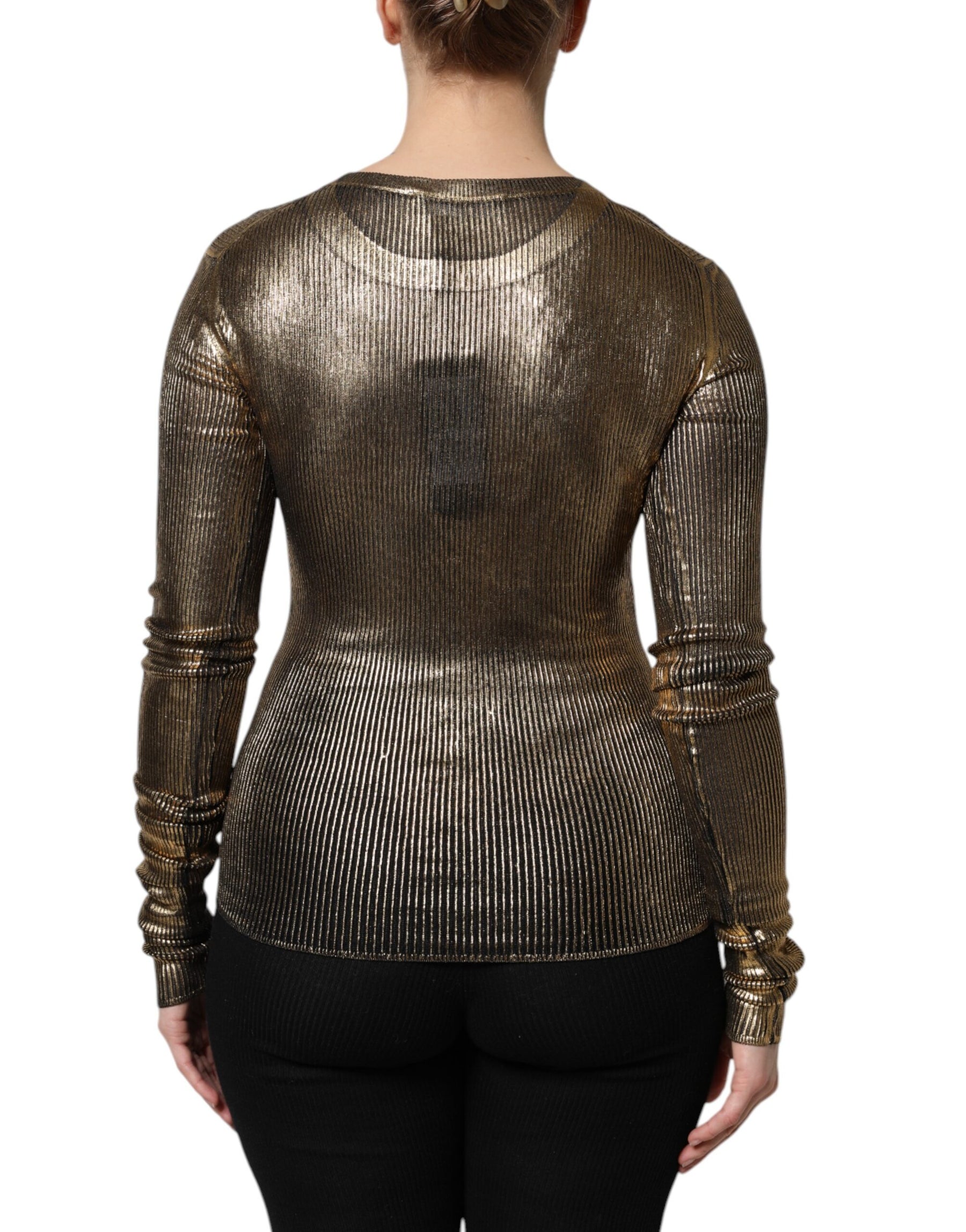 Dolce & Gabbana Gold Rundhalsausschnitt Langarmpullover Top
