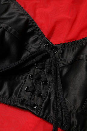 Dolce & Gabbana Rotes Schwarzes Bustier Detailing Langärmeliges Top