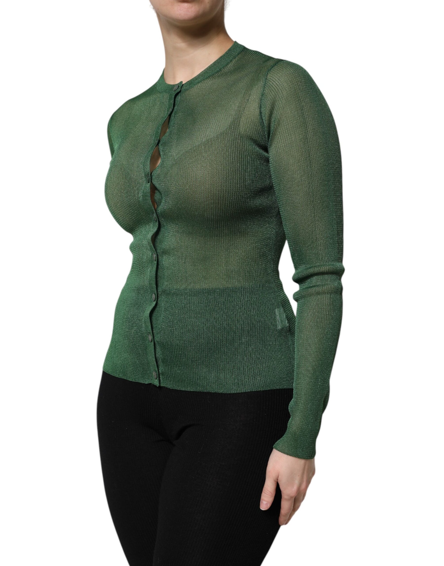 Dolce & Gabbana Grüner Polyester Pullover mit langen Ärmeln