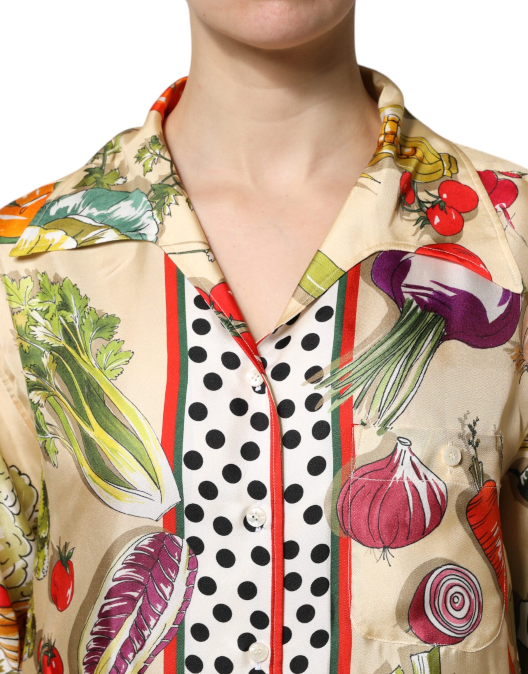 Dolce & Gabbana Multicolor Gemüse Seide Lange Ärmel Top