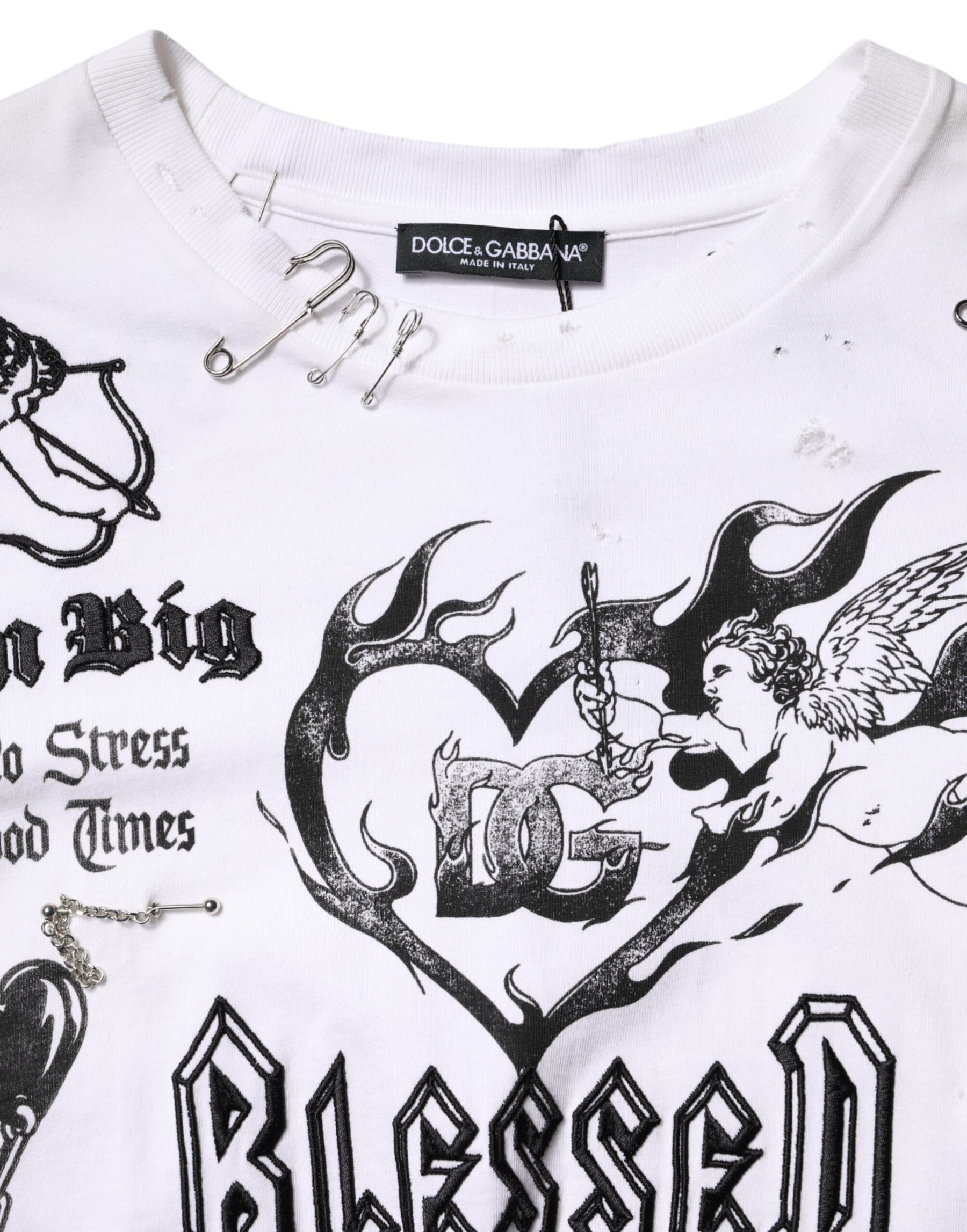 Dolce & Gabbana Bedrucktes T-Shirt aus weißer Baumwolle DG BLESSED