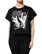 Dolce & Gabbana Schwarzes T-Shirt mit bedruckten kurzen Ärmeln aus Baumwolle