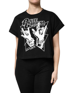 Dolce & Gabbana Schwarzes T-Shirt mit bedruckten kurzen Ärmeln aus Baumwolle