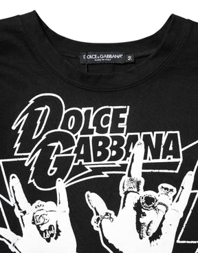 Dolce & Gabbana Schwarzes T-Shirt mit bedruckten kurzen Ärmeln aus Baumwolle
