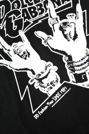 Dolce & Gabbana Schwarzes T-Shirt mit bedruckten kurzen Ärmeln aus Baumwolle