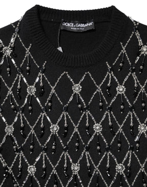 Dolce & Gabbana Schwarzes Kaschmir-Top mit langen Ärmeln und Verzierungen