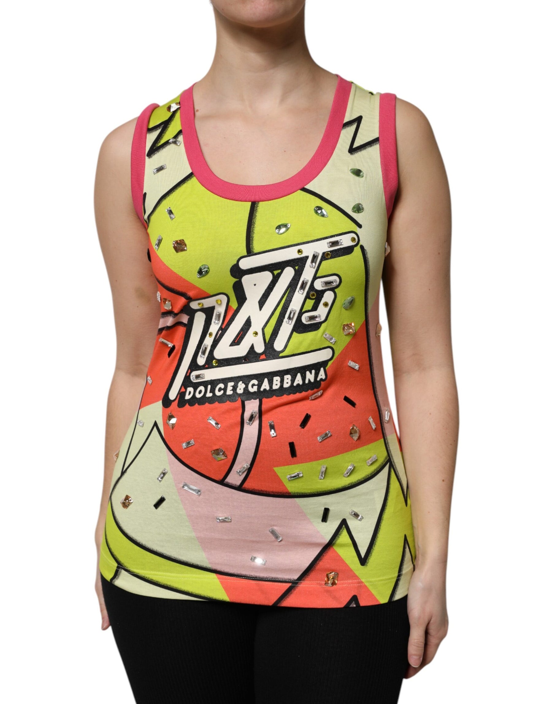 Dolce & Gabbana Multicolor bedrucktes Top mit Kristallverzierung