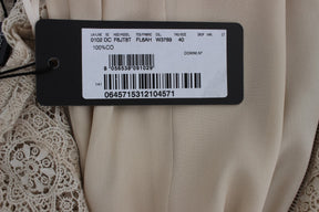 Dolce & Gabbana Beige Ricamo Baumwoll-Etuikleid mit Ausschnitt