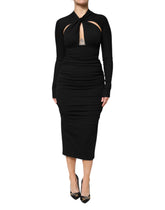 Dolce & Gabbana Schwarzes langärmeliges Etuikleid Midikleid