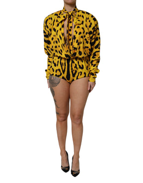 Dolce & Gabbana Gelber Leopard Langärmeliger Jumpsuit Kleid