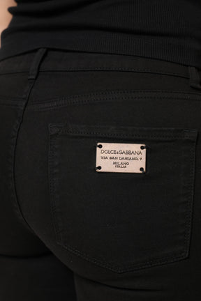 Dolce & Gabbana Schwarze Baumwolle Logo Mid Waist Skinny Denim Jeans