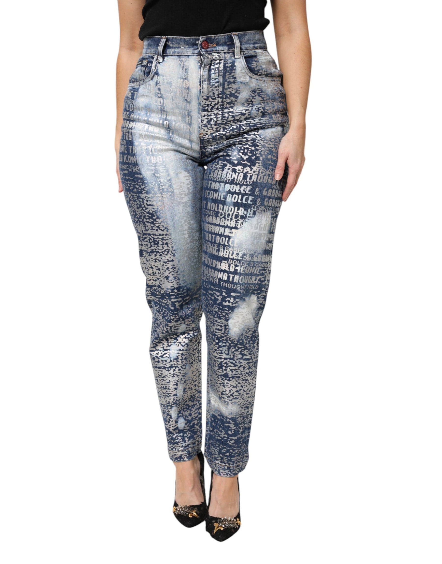 Dolce & Gabbana Blaue, gewaschene Denim-Jeans mit hoher Taille