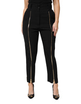 Dolce & Gabbana Schwarze Wollhose mit hoher Taille und Reißverschluss