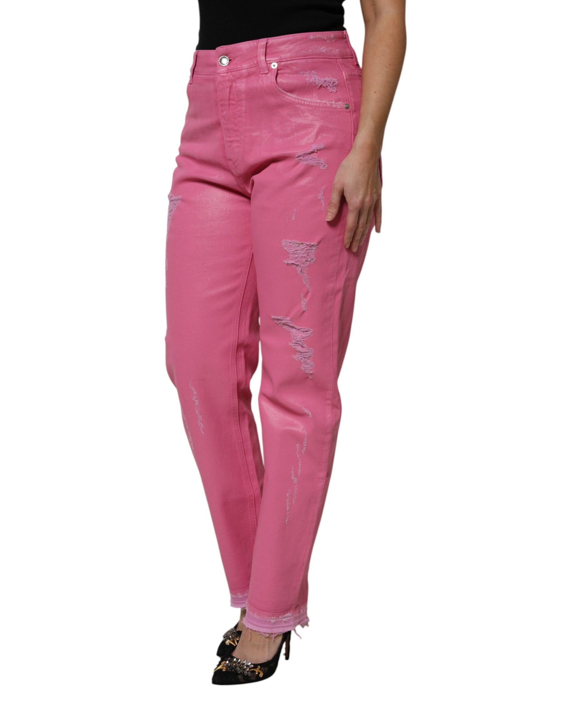 Dolce & Gabbana Rosa zerfledderte Jeans mit mittlerer Taille aus Denim