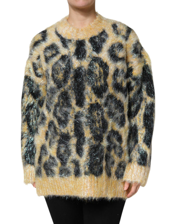 Dolce & Gabbana Multicolor Leopard Mohair Rundhalspullover