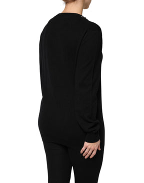 Dolce & Gabbana Schwarzer Pullover aus Kaschmir mit Kristallverzierung