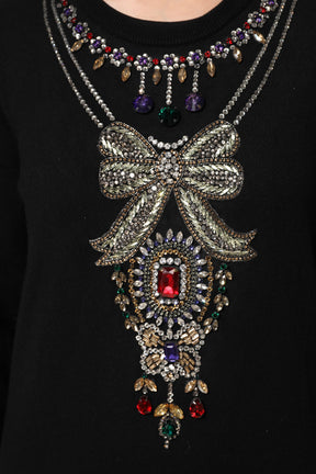 Dolce & Gabbana Schwarzer Pullover aus Kaschmir mit Kristallverzierung