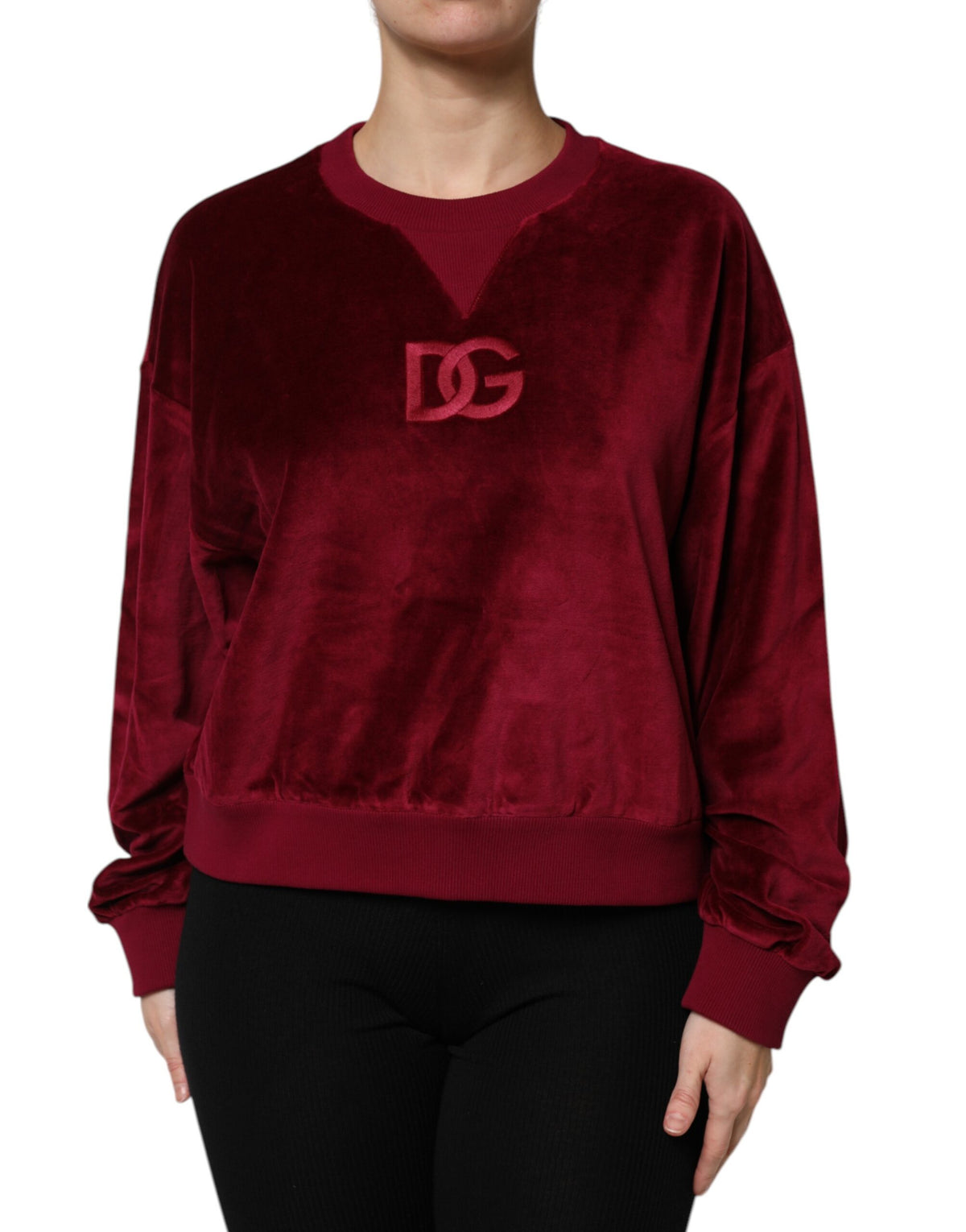 Dolce & Gabbana Roter Baumwollsamt-Pullover mit Rundhalsausschnitt