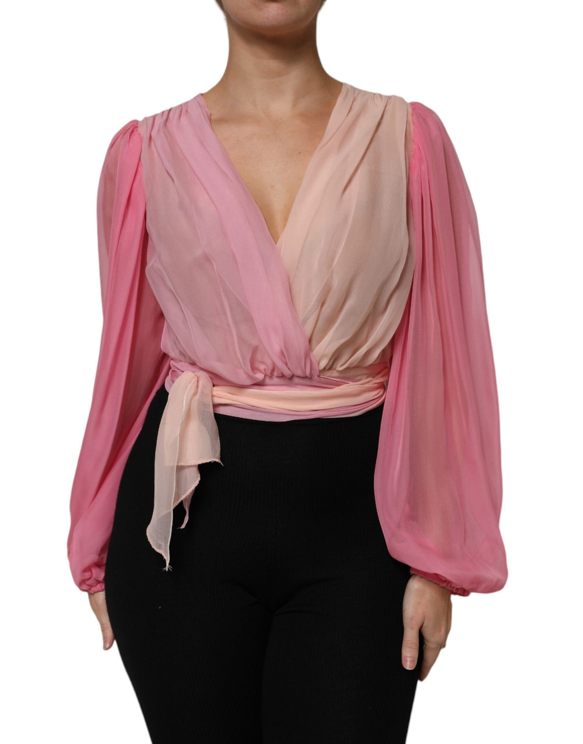 Dolce & Gabbana Pinkes Blusentop mit tiefem V-Ausschnitt und langen Ärmeln