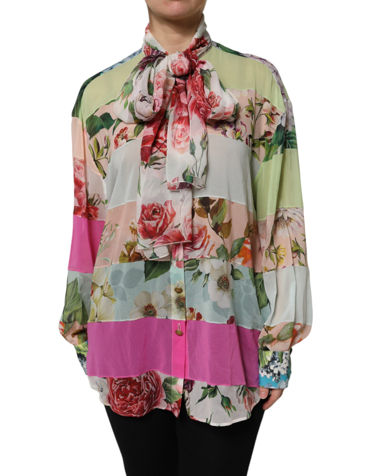 Dolce & Gabbana Multicolor Floral Patchwork Langarmshirt