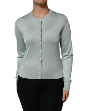Dolce & Gabbana Hellgrüne Strickjacke aus Seide mit Knopfleiste