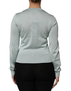Dolce & Gabbana Hellgrüne Strickjacke aus Seide mit Knopfleiste