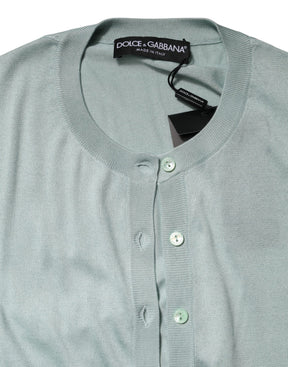 Dolce & Gabbana Hellgrüne Strickjacke aus Seide mit Knopfleiste