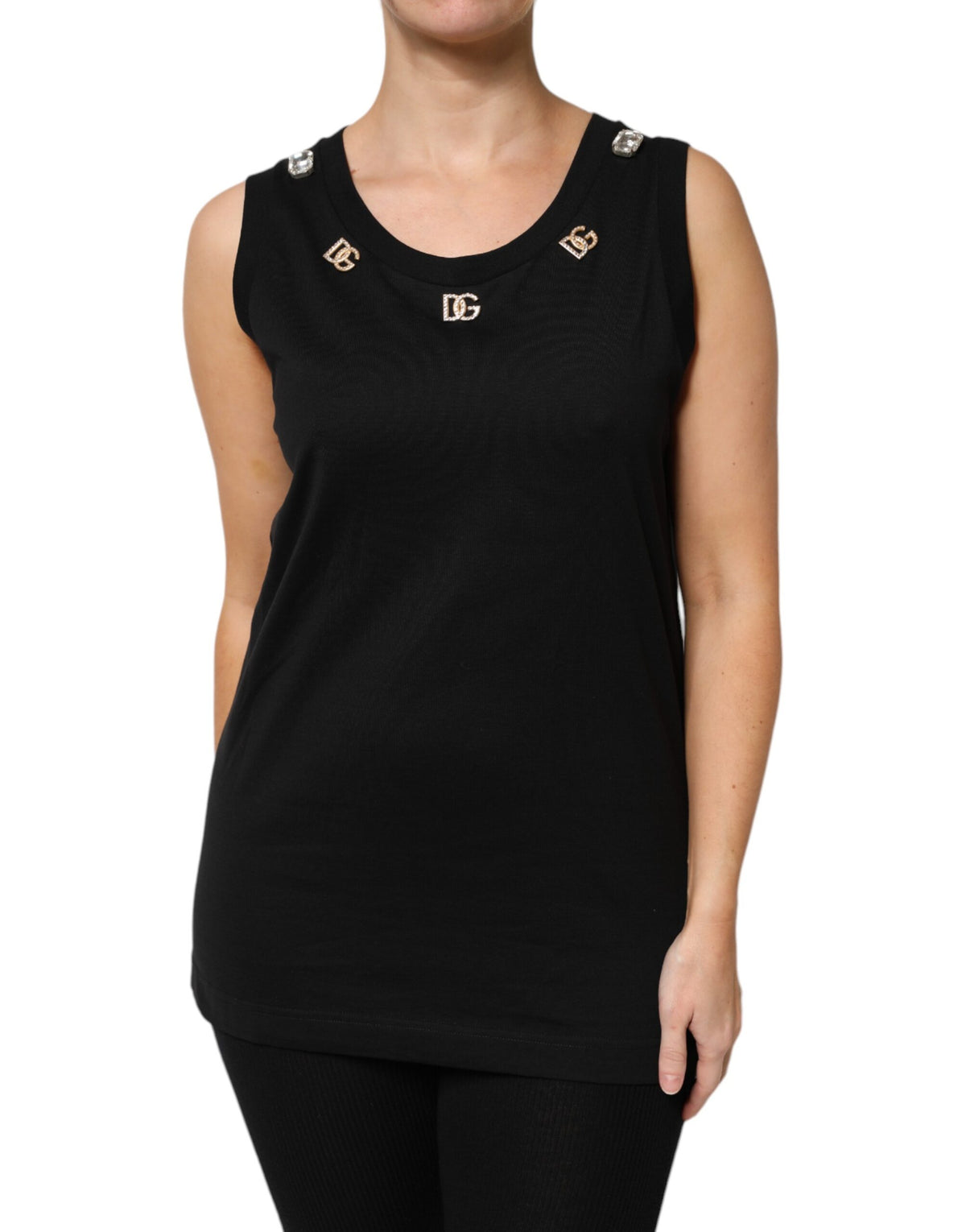 Dolce & Gabbana Schwarzes DG verschönertes ärmelloses Tank-Top