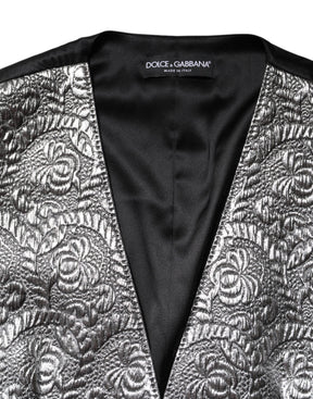 Dolce & Gabbana Silbernes ärmelloses Jacquard-Westenoberteil mit Blumenmuster