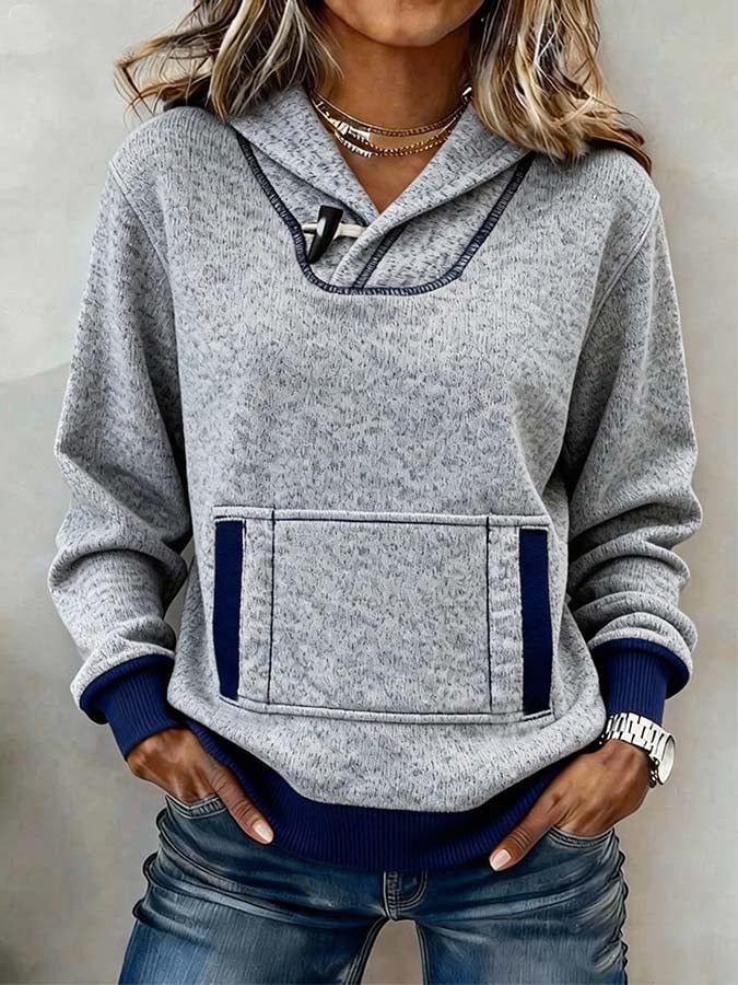 Kuscheliger Damen Winter Hoodie Pullover grau navy warm