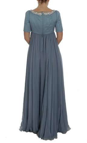 Dolce & Gabbana Blaues Seiden-Kristall-Etuikleid Ballkleid