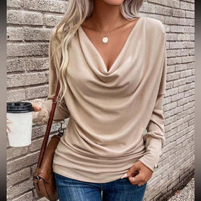 Special Plain Langarm V-Ausschnitt Top - Herbstshafter Stil trifft Komfort