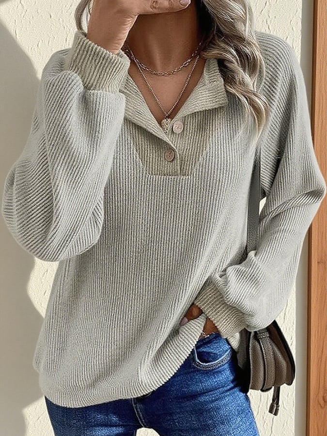 Kuscheliger Damen Colorblock Winterpullover V-Neck Casual