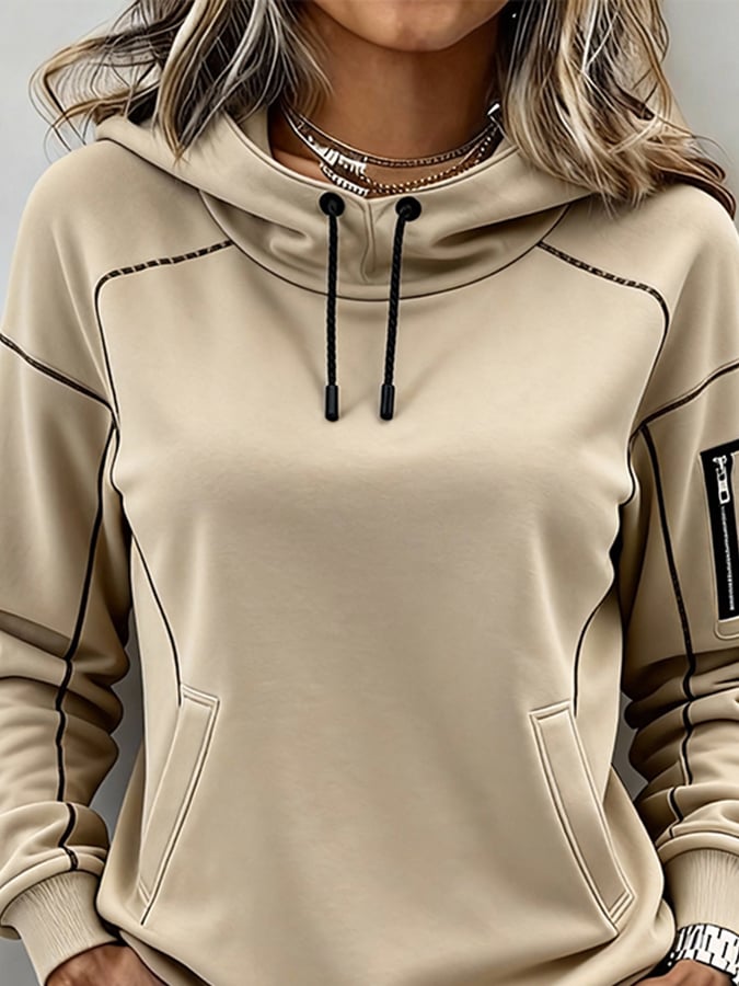 Damen Winter Hoodie beige warm figurumspielend Kapuzenpullover