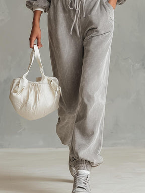 Grey Color Block Two Piece Set: Eleganz & Komfort für den Herbst