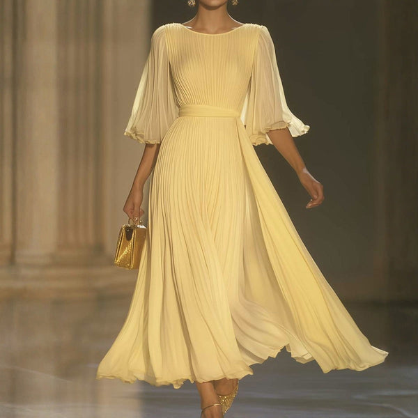 Yellow Plain Round Neck Maxi Dress - Eleganz & Komfort in strahlendem Herbstsgelb