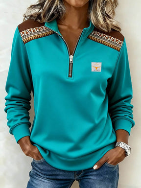 Kuschelweiches Damen Winter Sweatshirt Türkis mit Half Zip