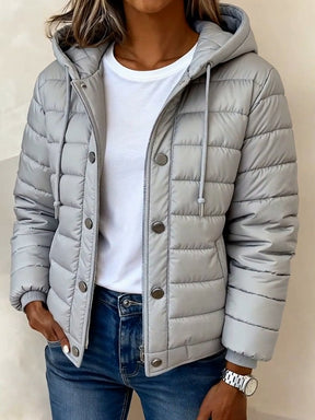 Damen Winter Steppjacke hellgrau mit Kapuze leicht & warm