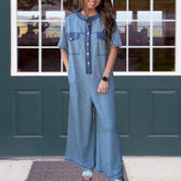 Herbstshafter Blue Color Block Jumpsuit - Stil trifft auf Qualität und Komfort