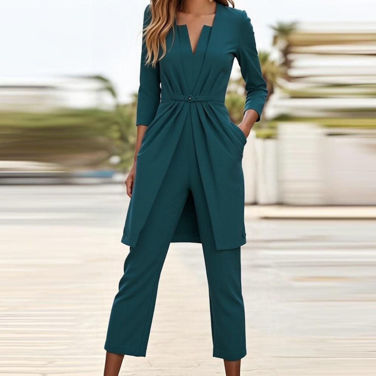 Unique Green Long Sleeve Jumpsuit - Eleganter Einteiler für den Herbst