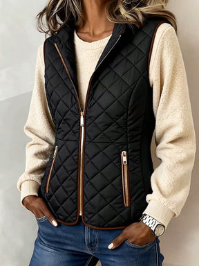 Damen Steppweste Winter warm tailliert schwarz gold Details