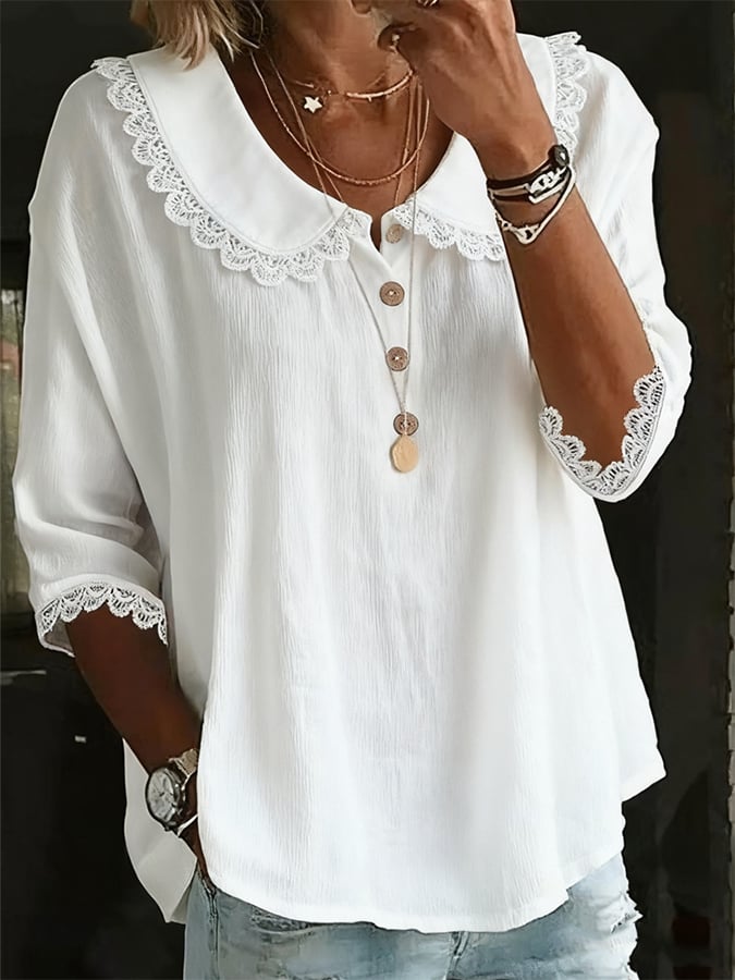 Winter Bluse Damen Weiß mit Spitze – Elegant für Büro & Fest