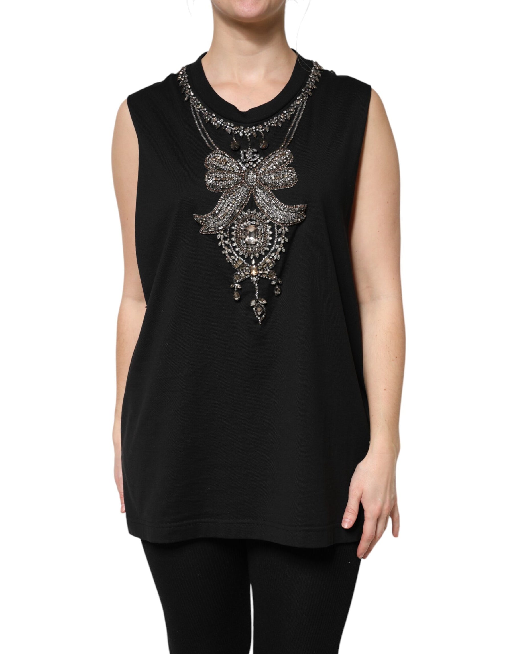 Dolce & Gabbana Schwarzes strassbesetztes Baumwoll-Tank-Top