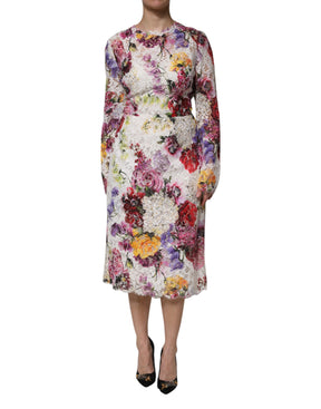 Dolce & Gabbana Multicolor Floral Langärmeliges Kleid in A-Linie