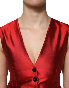 Dolce & Gabbana Rot Schwarz Button Down Ärmellose Weste Top