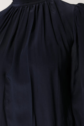 Dolce & Gabbana Blaues Seidenblusentop mit langem Ausschnitt und langen Ärmeln