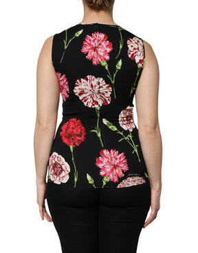 Dolce & Gabbana Schwarzes ärmelloses Tank-Blusen-Top mit Blumendruck